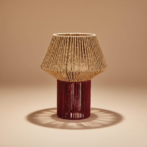 Lampada fungo beige e bordeaux su sfondo beige