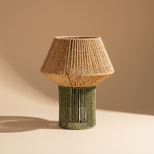 Lampada fungo beige e verde su sfondo beige