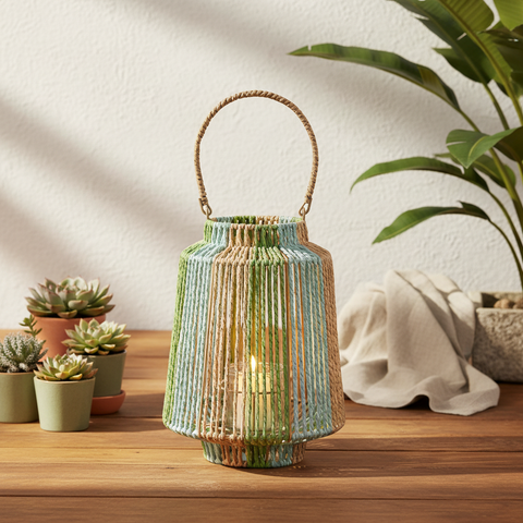 Lanterna intrecciata verde menta - lifestyle