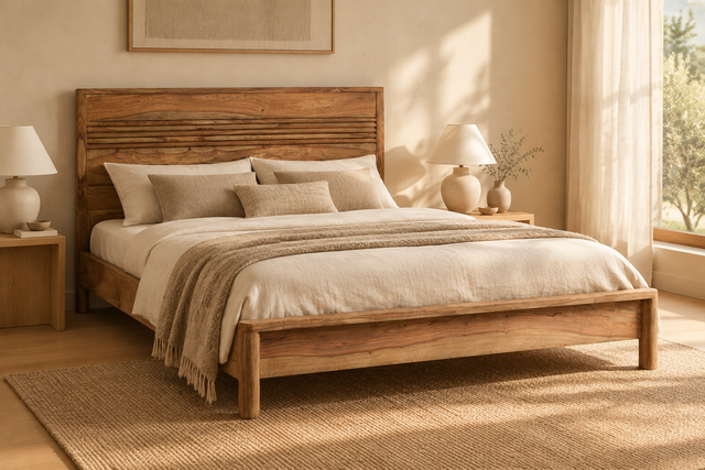 Barcellona - Letto Matrimoniale in Legno Massello di Sheesham