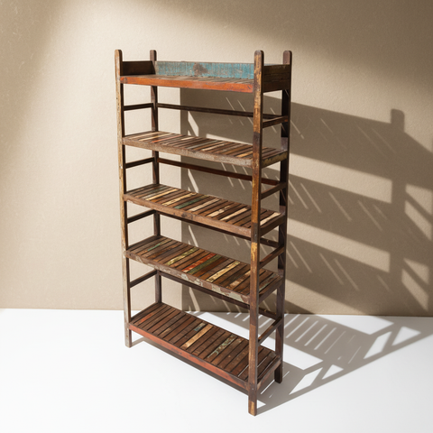 Libreria Legno Recupero - Muro Beige con Ombre