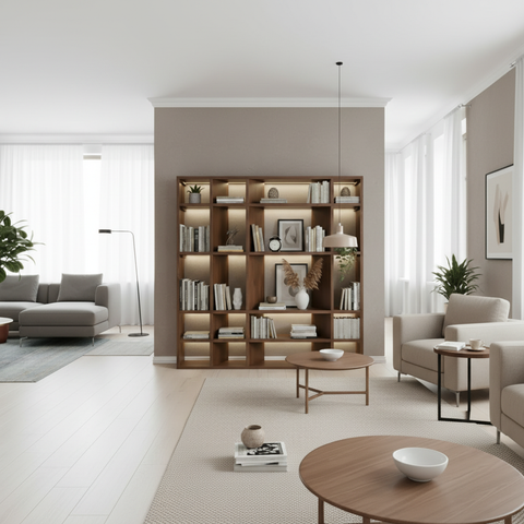 Libreria moderna con illuminazione LED estesa