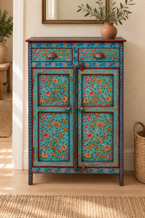 Cabinet Frida con decorazioni floreali ambientato in ingresso