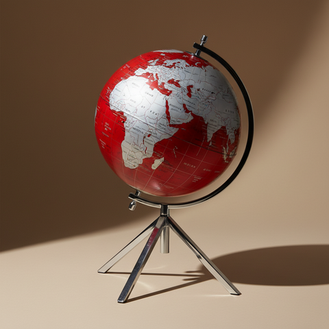 Mappamondo Globo Rosso - Muro Beige con Ombre