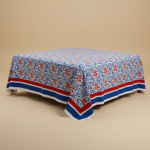 Mezzero doppio Noto blu e rosso su sfondo beige