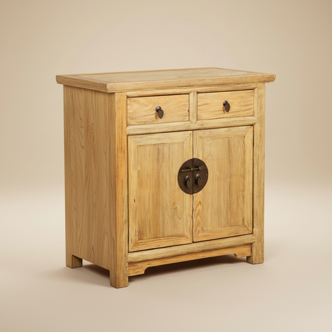 Mobiletto legno naturale su sfondo beige