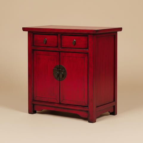 Mobiletto Ningbo rosso pompeiano su sfondo beige