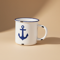 Mug bianco ancora blu sfondo neutro