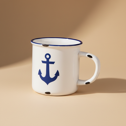 Mug bianco ancora blu sfondo neutro