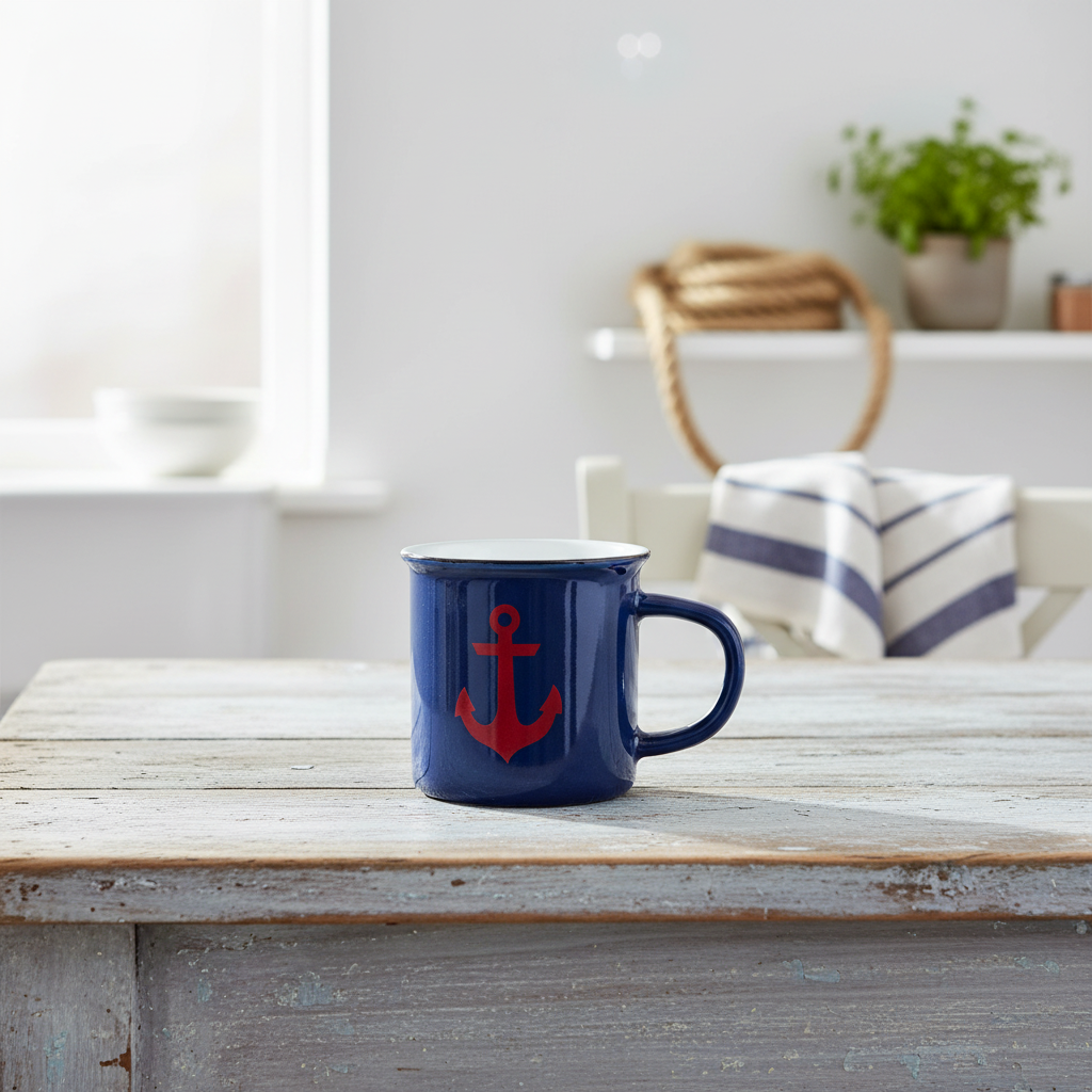 Mug blu ancora rossa ambientato