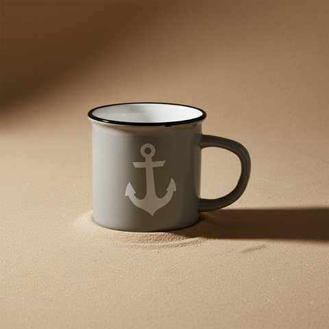 Mug grigio ancora bianca sfondo neutro
