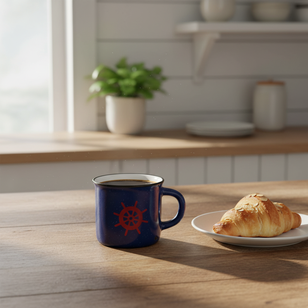Mug piccolo blu in ambiente naturale