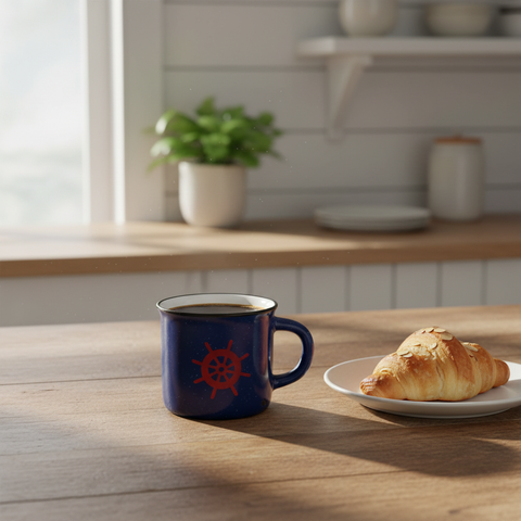 Mug piccolo blu in ambiente naturale