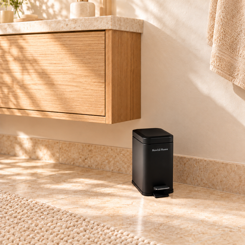 DAILY TRASH - Pattumiera Nera Opaca Squadrata 5L Soft-Close - ambientazione