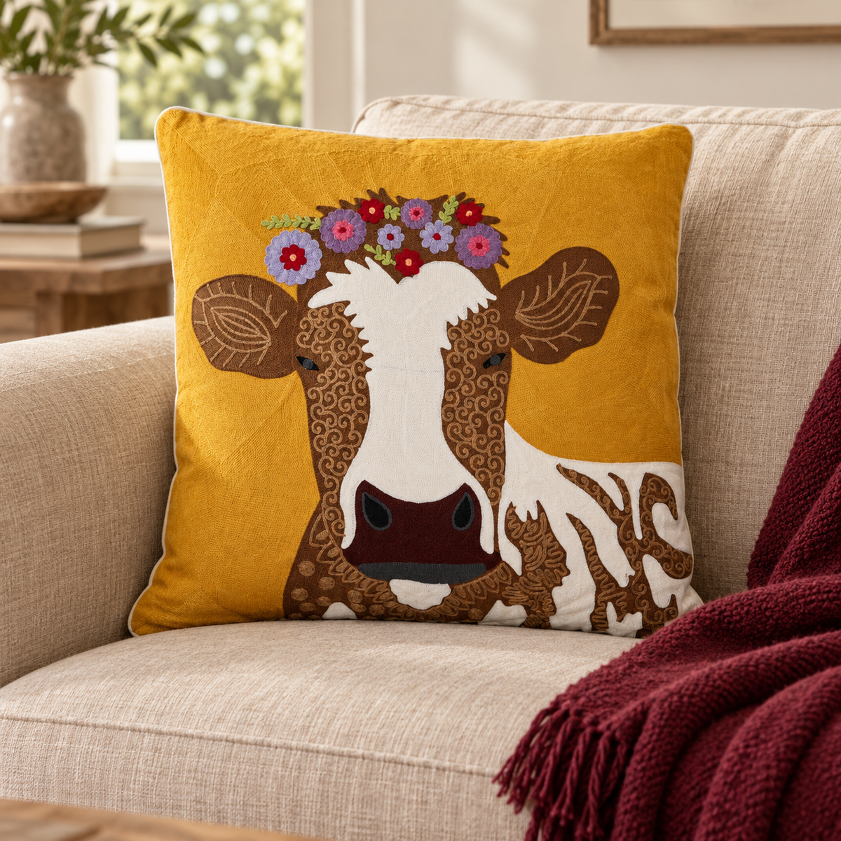 Ambientazione illustrativa — EMBROIDERY - CUSCINO MUCCA SIMMENTAL