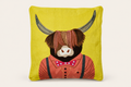 EMBROIDERY - CUSCINO MUCCA DELLE HIGHLANDS - fondo avorio