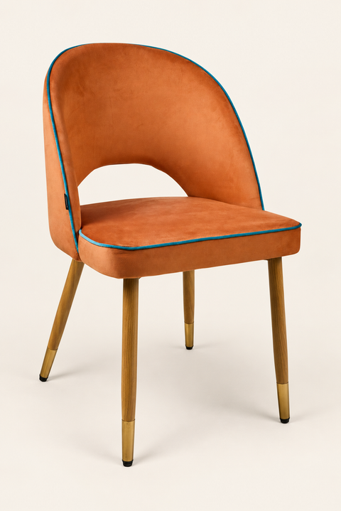 MISYA - SEDIA ARANCIO BORDATURA AZZURRO - fondo avorio