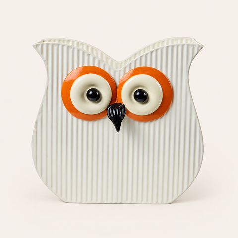 LUCKY - CACHET POT GUFO BIANCO CONTORNO OCCHI ORANGE - fondo avorio