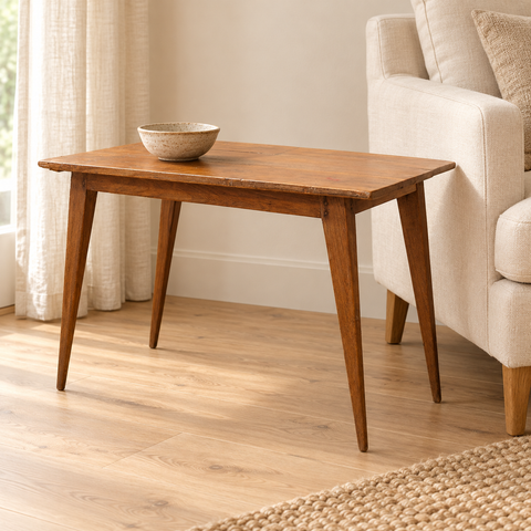 TAVOLINO VECCHIO IN TEAK – ambientazione con proporzioni reali