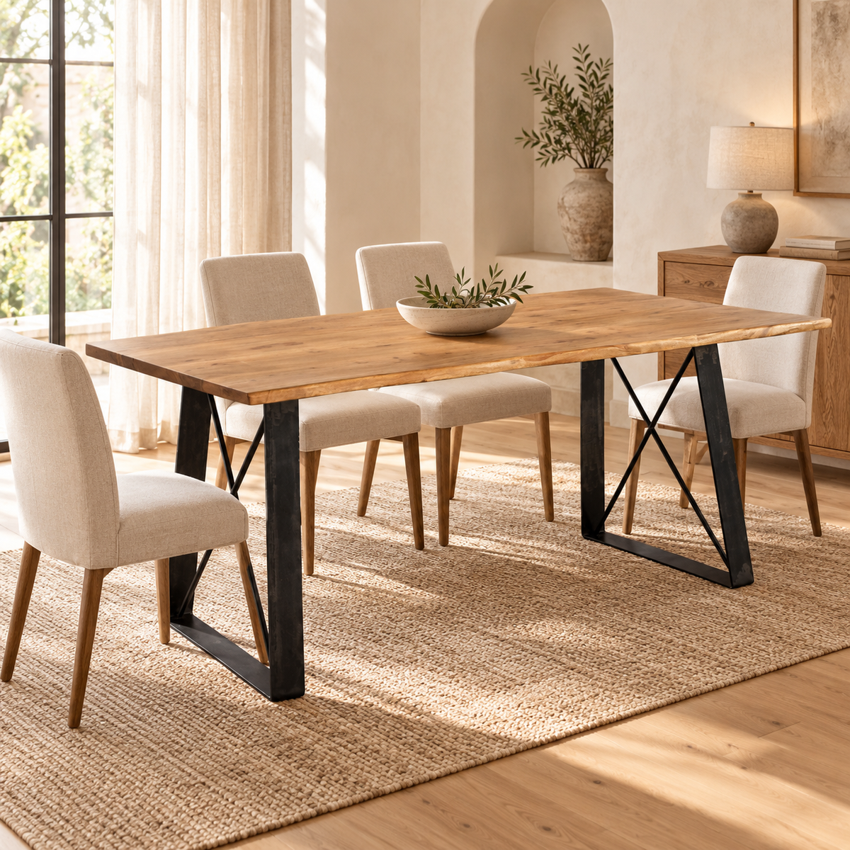 FARLEY - TAVOLO PRANZO GAMBRE FERRO – ambientazione con proporzioni reali