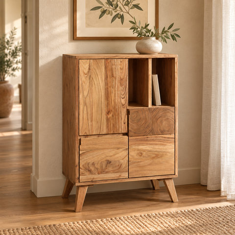 STOCCOLMA - CREDENZA SPORTELLI E CASSETTI CON RIPIANO – ambientazione con proporzioni reali