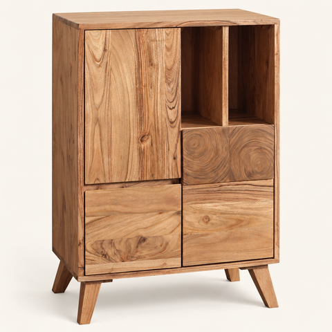 STOCCOLMA - CREDENZA SPORTELLI E CASSETTI CON RIPIANO – sfondo avorio caldo