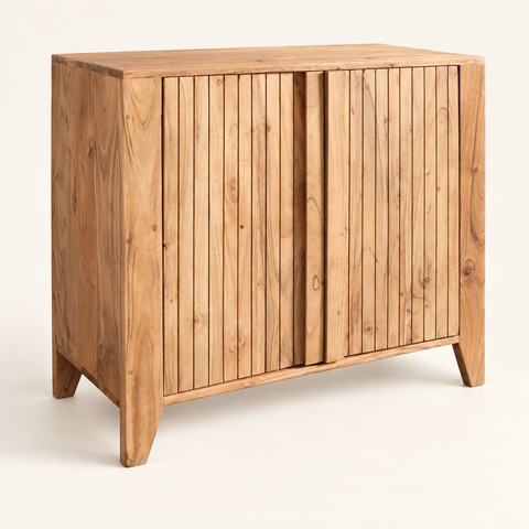 Credenza Miami due sportelli in acacia 90 × 40 × 80 cm – sfondo avorio caldo
