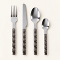SIBILLA - POSATE SET 1/16 MANICO GRIGIO - su fondo avorio con ombre morbide