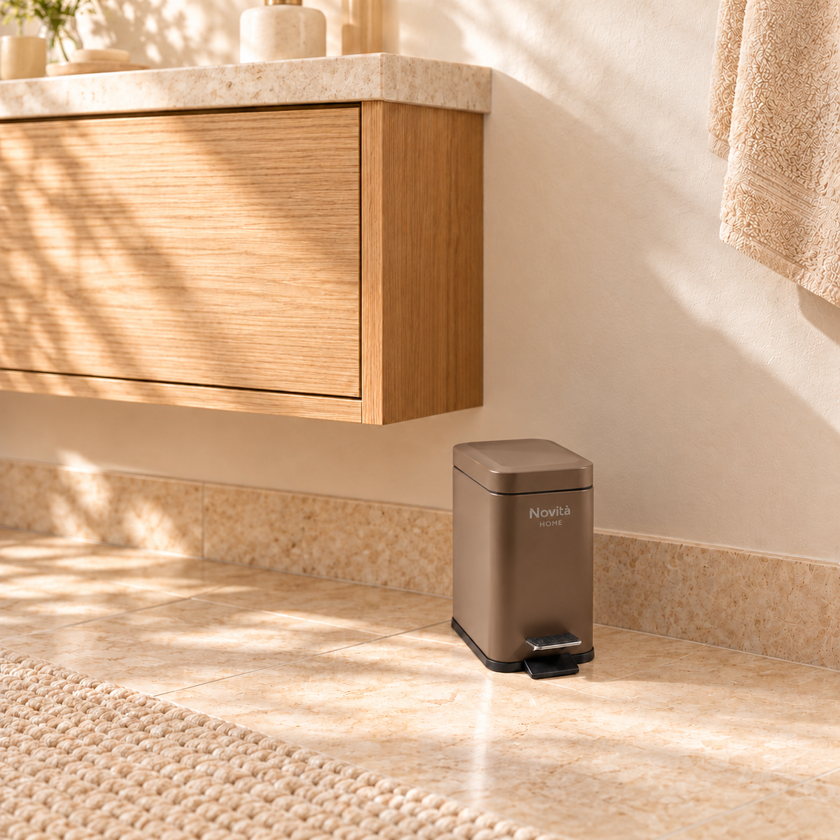 DAILY TRASH - PATTUMIERA NOCCIOLA  SQUADRATA 5L SOFTCLOSE - ambientazione