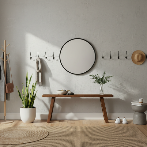 Panca con piante e specchio estesa