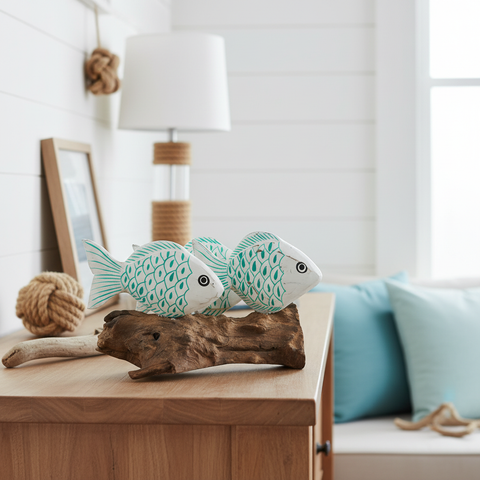 Pesci decorativi in legno in appartamento marino