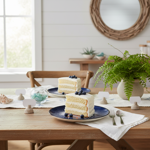 Piattino dessert blu in ambiente