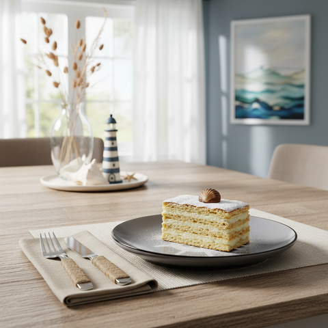 Piattino dessert grigio in ambiente