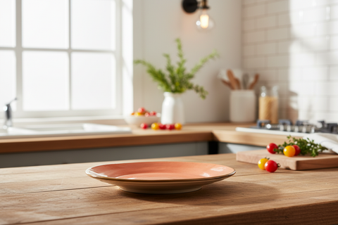 Piatto arancione in ambiente cucina