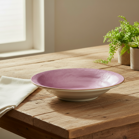 Piatto rosa sul tavolo - formato quadrato