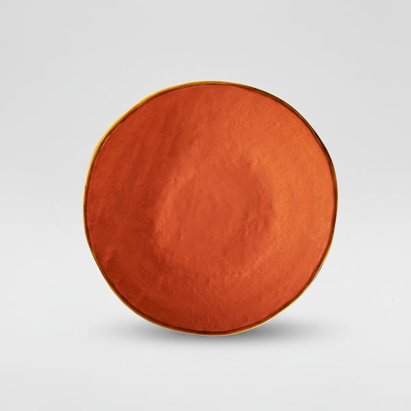 Piatto terracotta su sfondo grigio