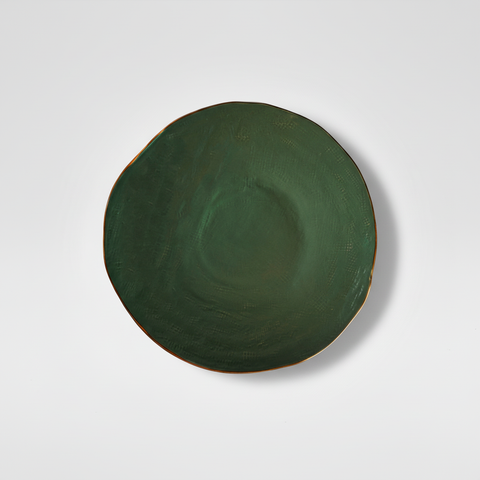 Piatto verde su sfondo grigio chiaro