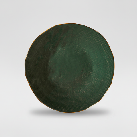 Piatto verde su sfondo grigio