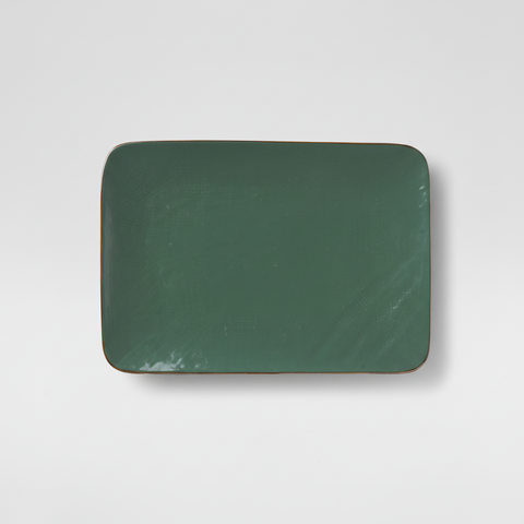 Piatto verde su sfondo grigio