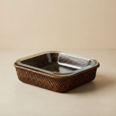 Pirofila Quadrata Rattan - Sfondo Pulito v9