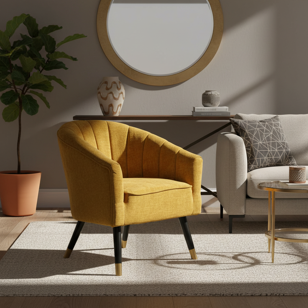Poltrona giallo senape ambientata migliorata