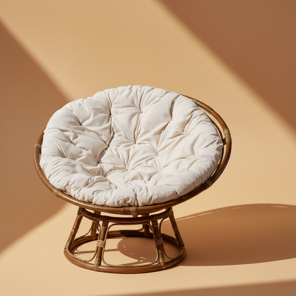 Poltrona papasan rattan cuscino crema luce solare