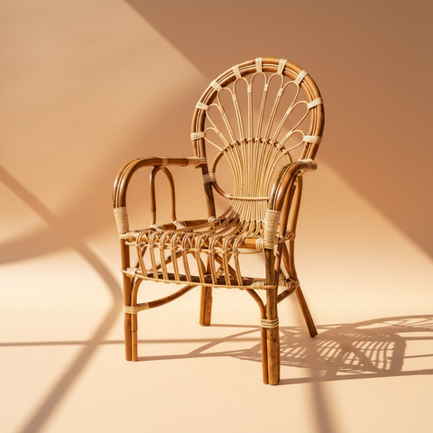 Poltrona rattan a ventaglio su sfondo beige