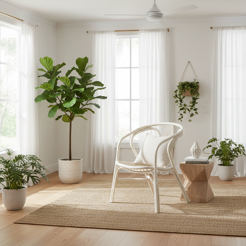 Poltrona rattan bianca in ambiente luminoso