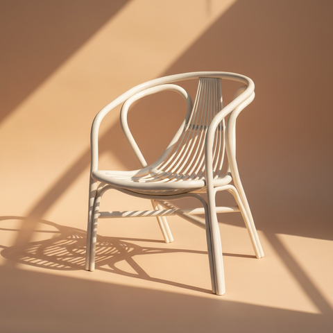 Poltrona rattan bianca su sfondo beige