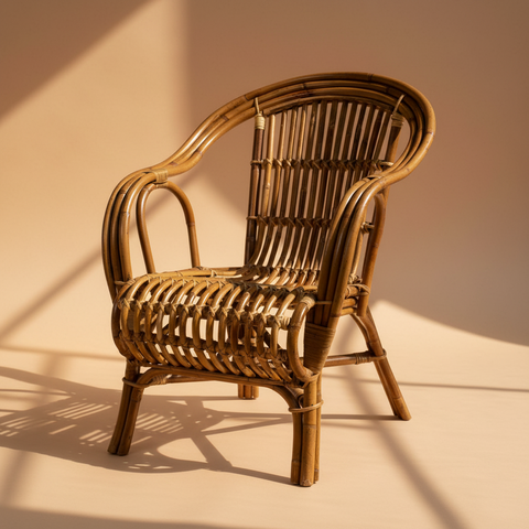 Poltrona rattan su sfondo beige