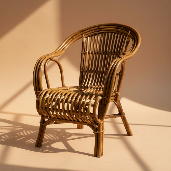 Poltrona rattan su sfondo beige
