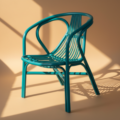 Poltrona rattan turchese su sfondo beige