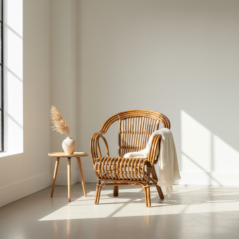 Poltroncina rattan in ambiente minimal