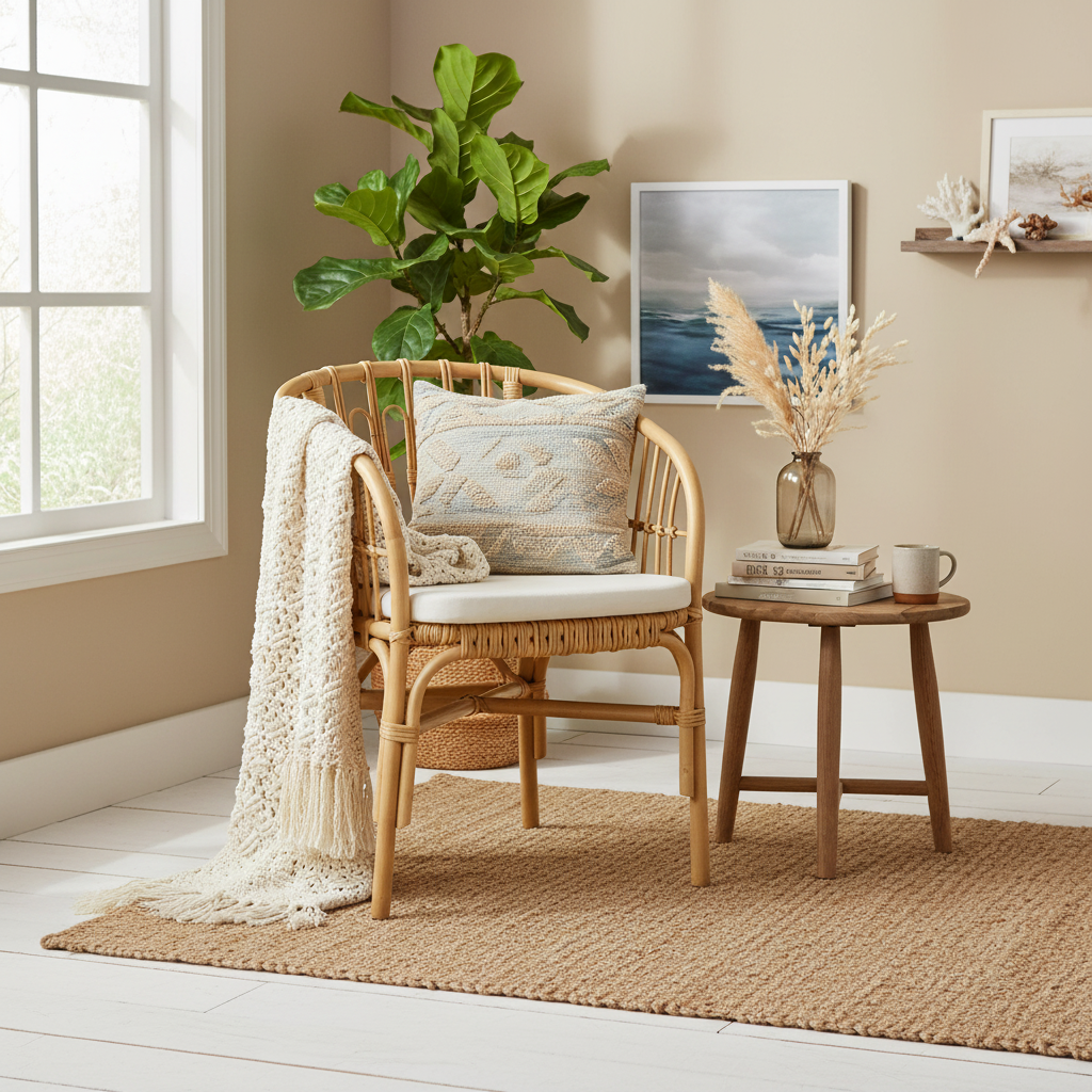 Poltroncina rattan naturale ambientata lifestyle